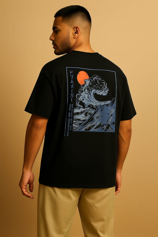 Oversized Black T-Shirt – Artistic Japanese Back Print | VOZÉ